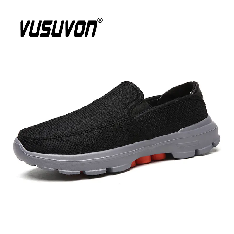 Men Walking Shoes Plush Light Sole Breathable Jogging Fashion Mesh Black Casual Walking Loafers Size 39-45 Father Flats