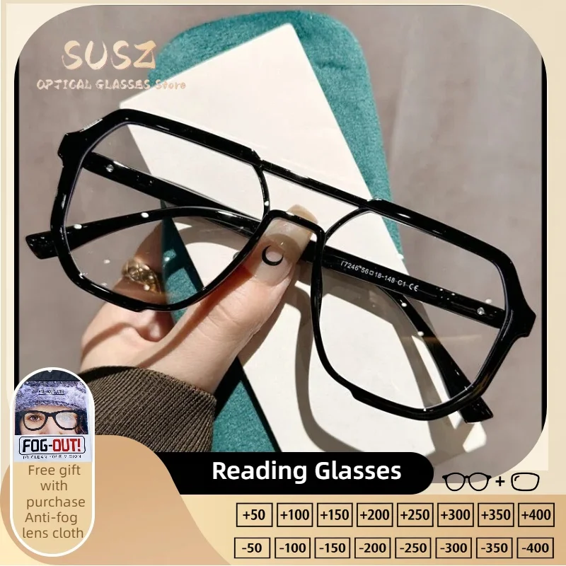 

SUSZ New Large Frame Anti Blue Light Prescription Glasses for Women UV Protection Progressive Reading Glasses Myopia Eyeglasses