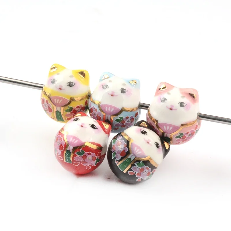 1.3x1.5cm 5pcs Mix Flowers Skirt Lucky Cat Shape Ceramic Beads for Jewelry Making DIY Beads Loose Spacer Charm Bracelet Jewelry