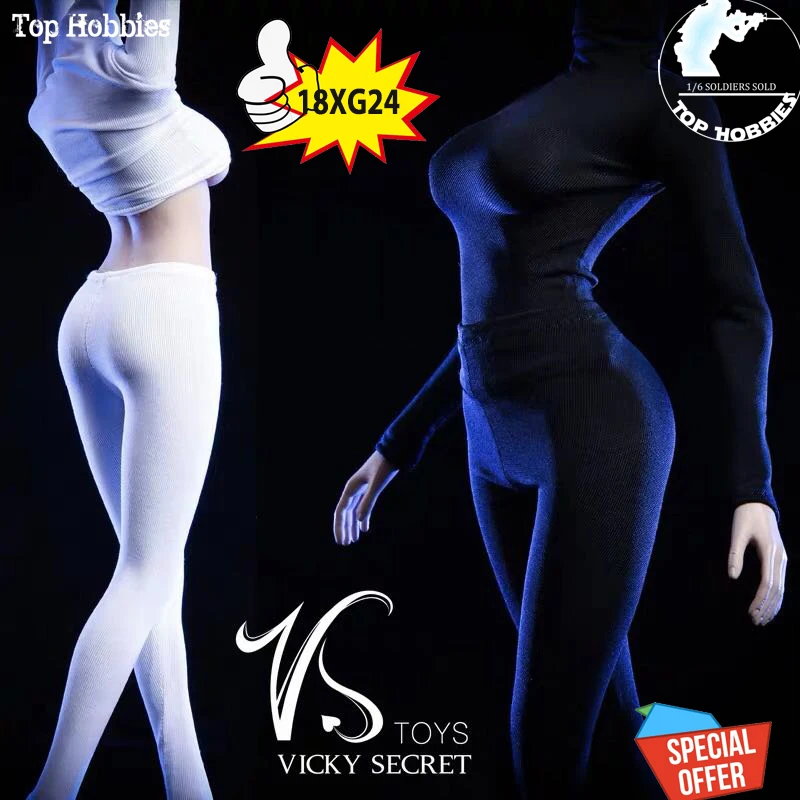 VSTOYS 18XG24 Zestaw ubrań dla kobiecej figurki akcji w skali 1/6: dopasowany top z długim rękawem i wysokim kołnierzem, pasujący do 12-calowych figurek żołnierzyek.