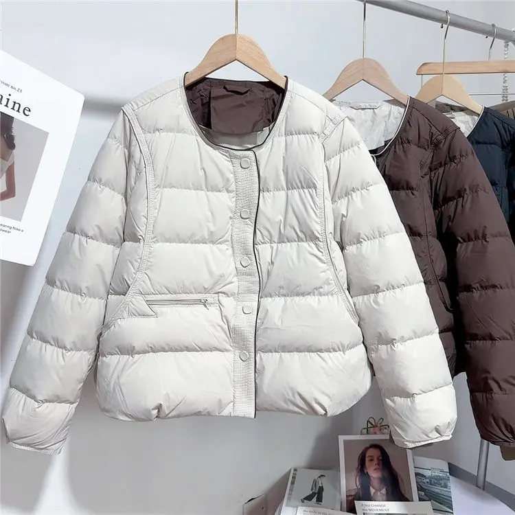 

Fashionable Lightweight Short Cotton Jacket Women's Round Neck Loose Fit Warm Outerwear Autumn Winter Style Artistic Trend