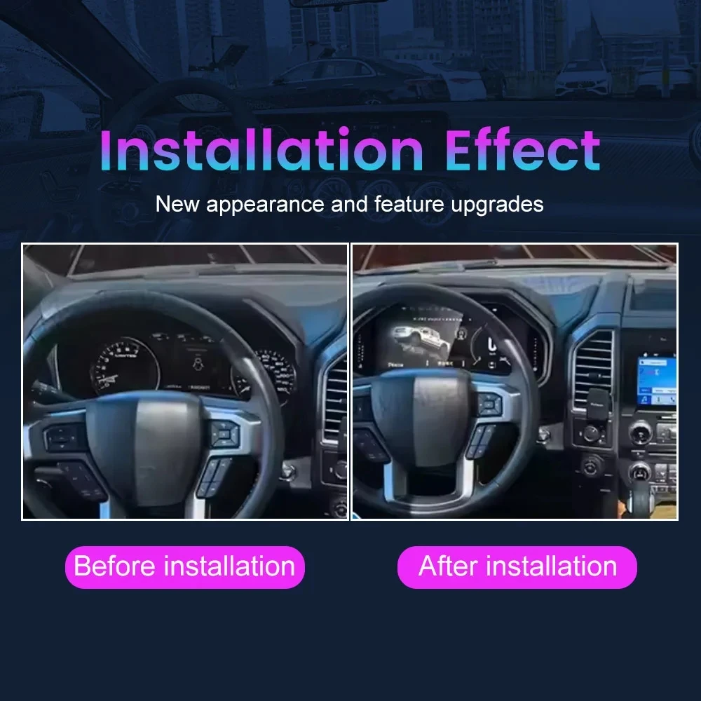Dashboard Digital Cluster For Ford F-150 RAPTOR 2015 2016 2017-2020 Speedometer Map GPS Navigation Android Car Radio Carplay