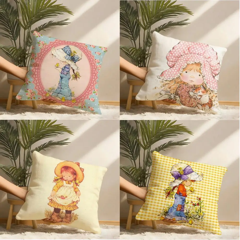 S-Sarah Kay Holly H-Hobbie Cushion Cover Natural Linen Organic Fabric Double-Sided Printing Sofa Home Decor Gift Pillow Cover