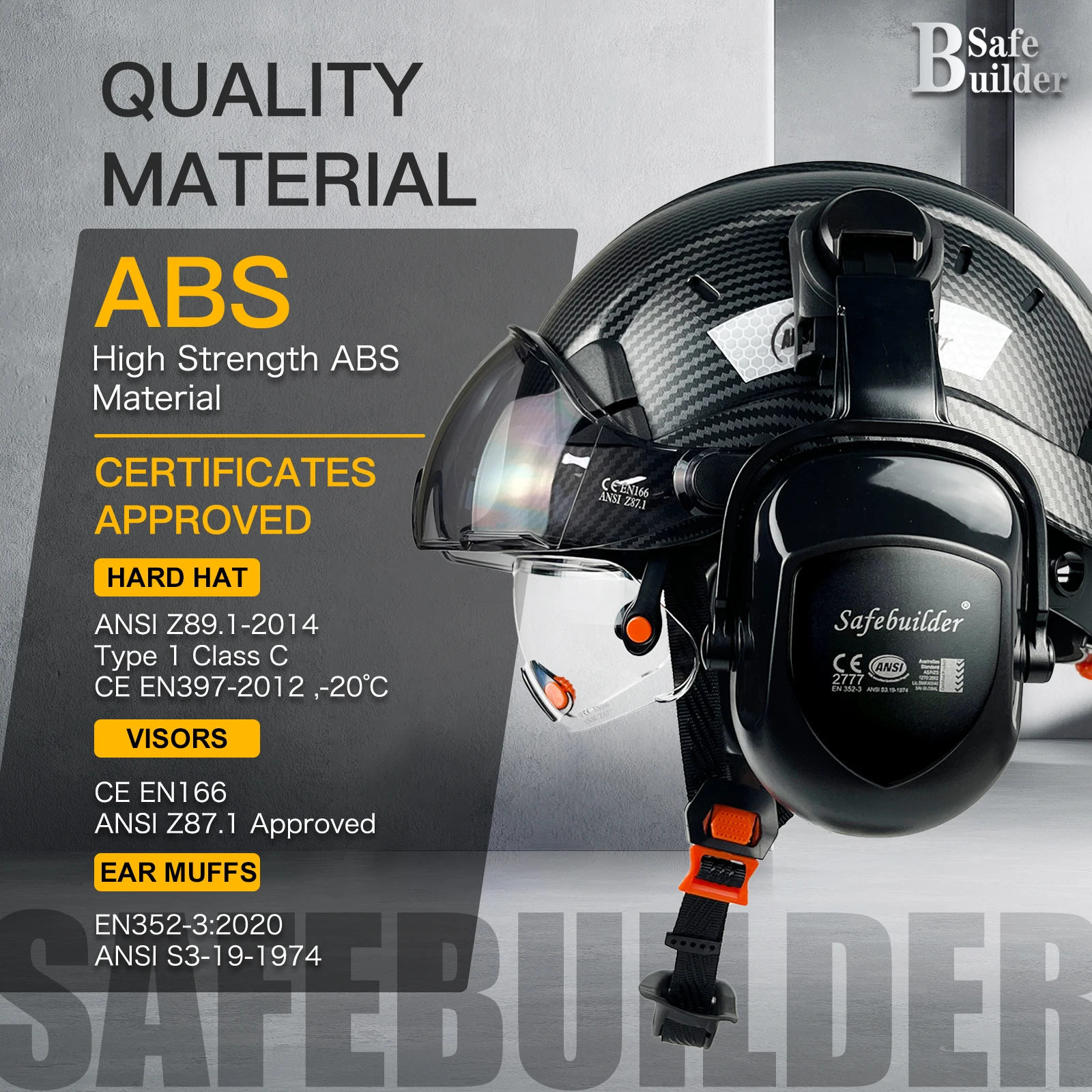 Safety Helmet With Goggles Ear Muffs Work at Hight Abs Hard Hats For Industrial Construction Full Head Protection Z89.1 Approve