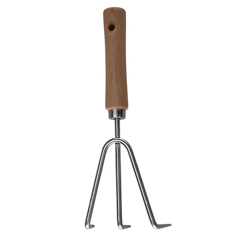 AB08-3-Piece The Garden Wooden Handle Small Shovel Silver Steel Includes A Wide Shovel, A Pointed Shovel And A Three-Toothed Rak
