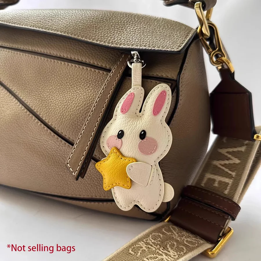 Starry Little Rabbit Handmade Mini Pendant Bag Backpack Charm Cow Leather Handmade Cute Car Keychain Couple Gift