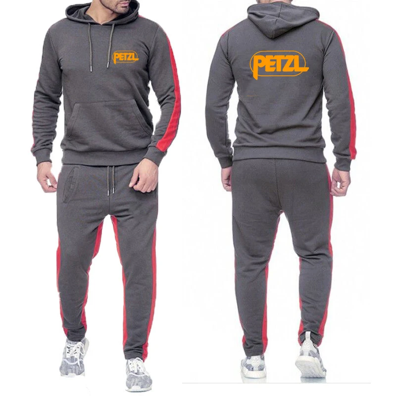 

2025 Spring And Autumn Man's PETZL Life Wall Climbing Logo Print Hooded Pullover Hoodies+Leisure Long Pants Solid Color Suits