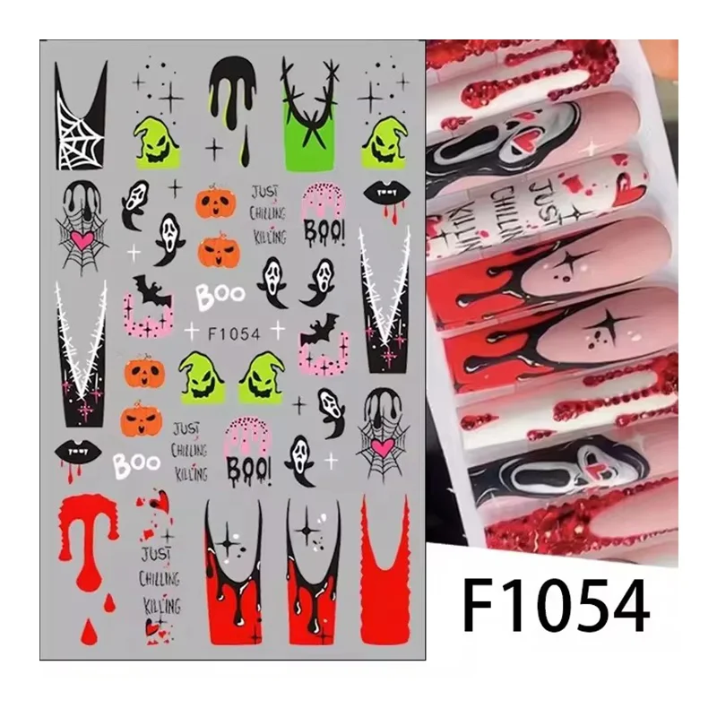 2024 New Halloween Nail Stickers Cartoon Cat Nail Supplies Nail Decal Y2K Skull Bat Pumpkin Stickers  For Festive Manicure