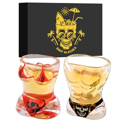 2pcs/set Novelty Shot Glasses with Musle Man and Bikini Skull Design 30ml Reusable Glass for Kitchen Club Party Weeding Gift
