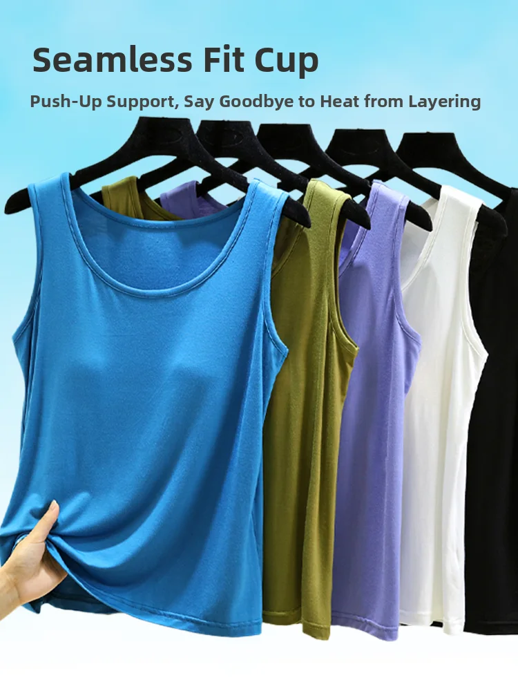 Loose Fit Modal Vest Women's Summer Sleeveless Tank Top with Chest Pad Thin Design No Bra Needed Casual Style Base Layer Top