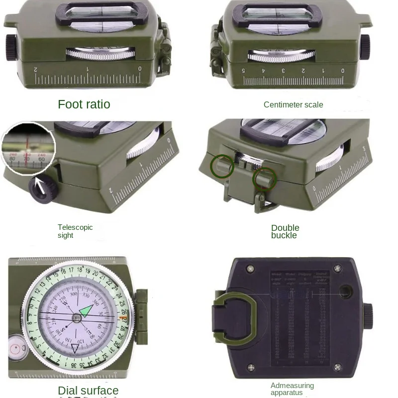 Army Green Needle with Nylon Fanny Pack Aiming Plate Level Luminous a Scale Outdoor Azimuth Instrument