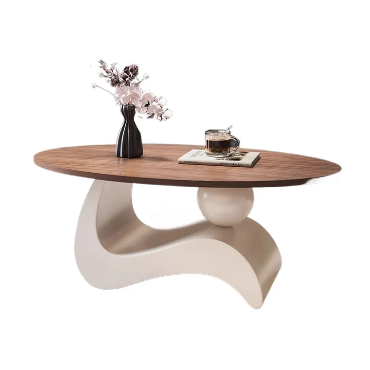Living Room Apartment Oval Coffee Table Durable Convertible Walnut Side Table