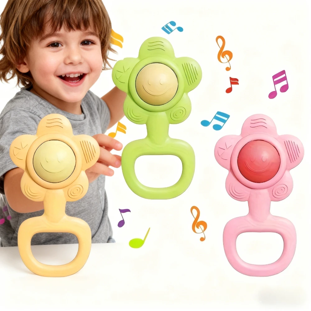 Juguete sonajero con campana de mano de girasol: ayuda al desarrollo de habilidades motoras finas y coordinación mano-ojo para niños y niñas, color aleatorio