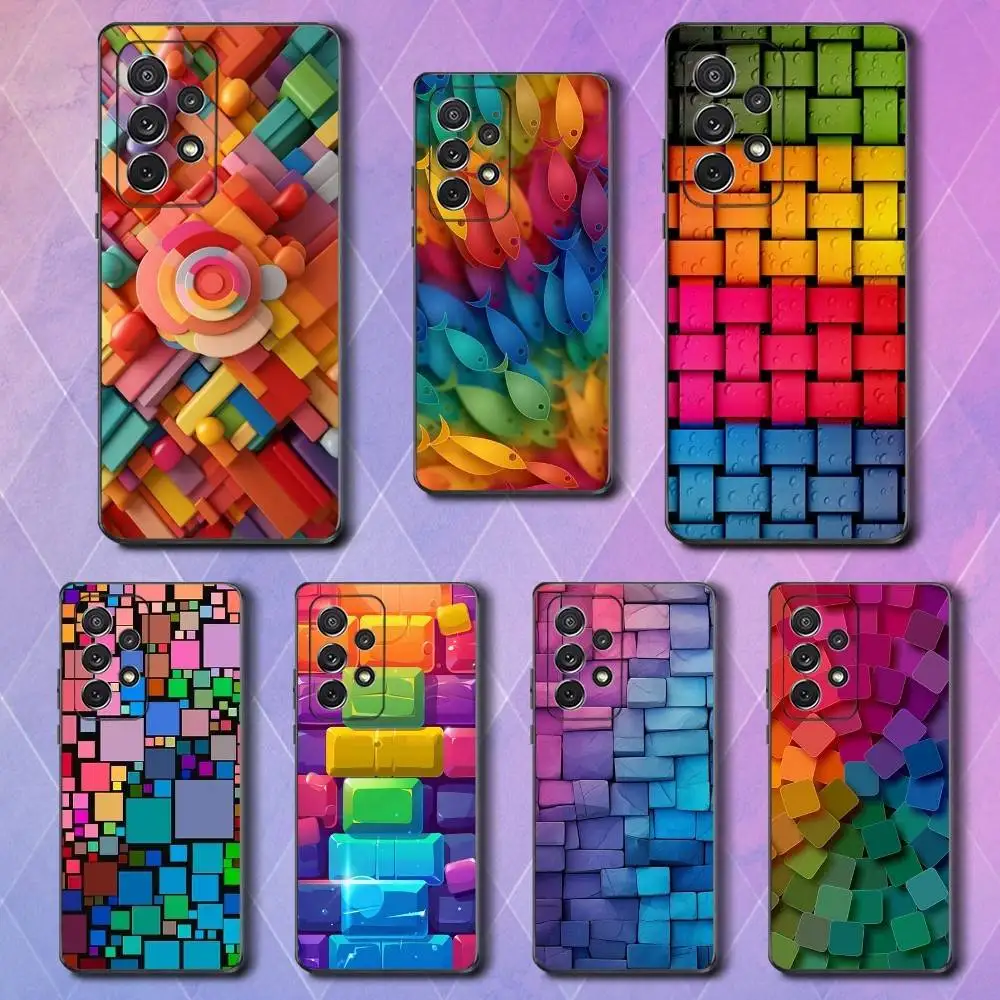 

Colorful 3D Art Block Phone Case For Samsung S25,S24,S23,S22,S21,S20,S10,Ultra,Plus,Lite,FE,Soft Silicone Black Cover