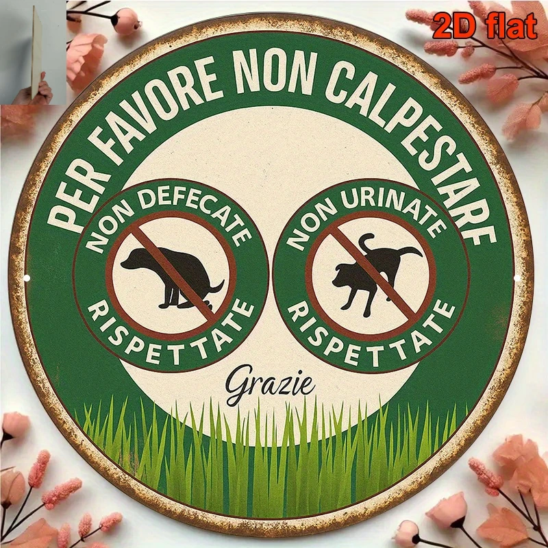 2D Flat Retro Decorative Style Italian Sign, Circular Wooden Base, Engraved with 