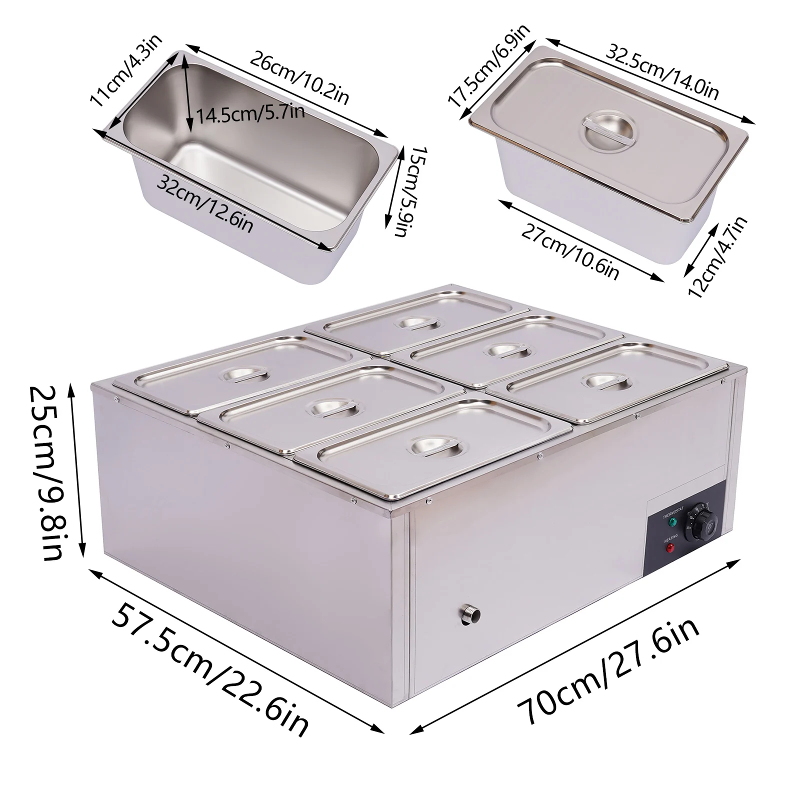 Commercial Food Warmer Steamer 850W Electric Stainless Steel Countertop