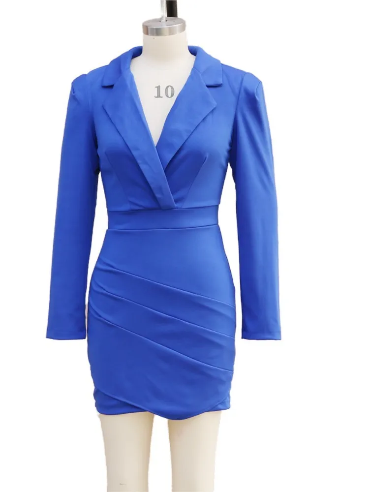 Woman's Sexy Solid Mini Dress Fashion Suit Collar High-waisted Long Sleeves Dresses Spring Autumn Lady Slim Streetwear Vestidos