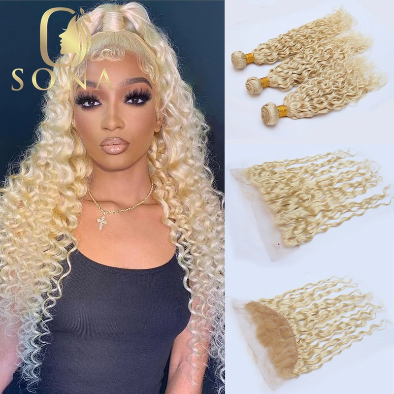 30 Inch 613 Deep Wave Hair Malaysian Curly Human Hair Weave Bundle 100g/pc Deep Curly Platinum Blonde Hair 1 3 4 Bundle Deals