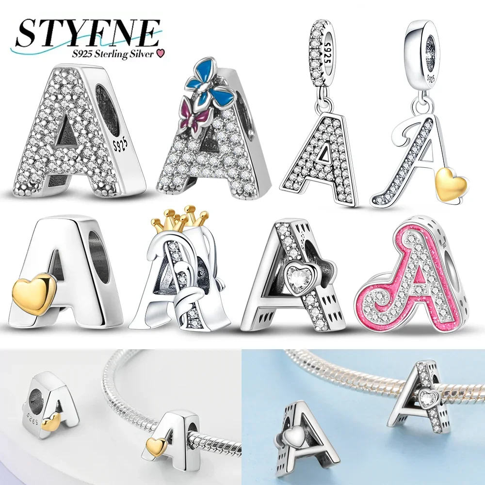 

Charms 925 Silver Letter Series Shining Zircon Letter Pendant Night Rose Beads Fit Original Bracelet Fine DIY Jewelry Women Gift