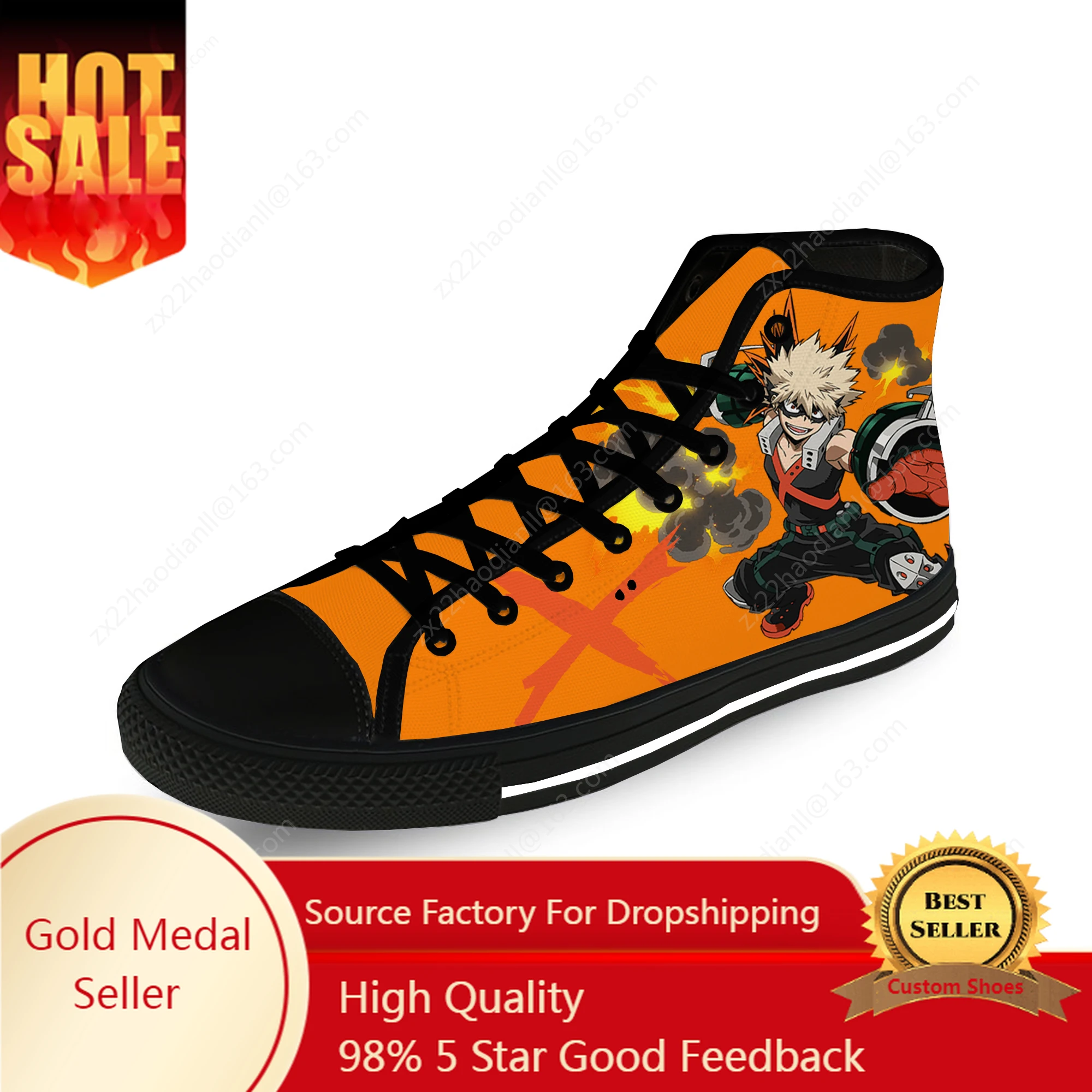 

Anime Cartoon My Hero Academia Bakugou Katsuki High Top Sneakers Mens Womens Teenager Casual Canvas 3D Print Lightweight shoe