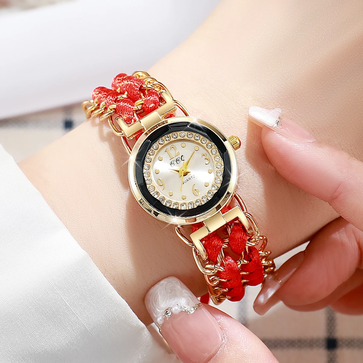 Women\'s Watch Fashion Rhinestone Braided Rope Bracelet Quartz Watches