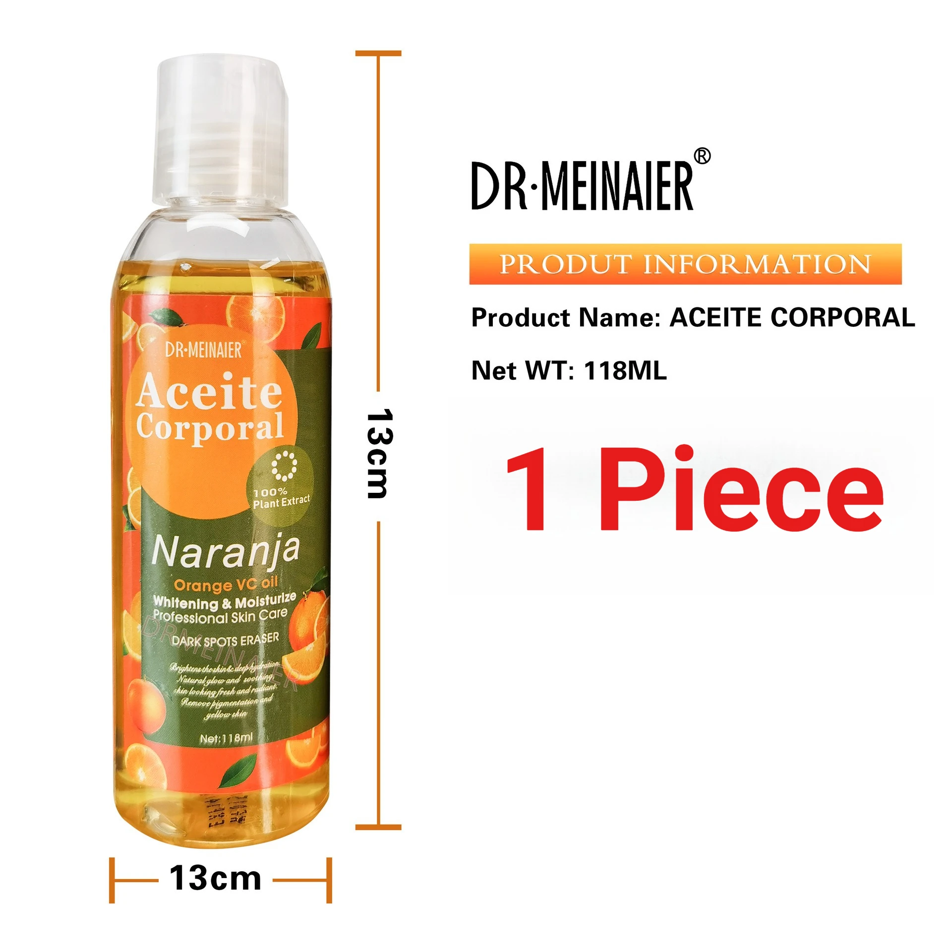 Huile de massage hydratante éclaircissante à l'orange VC 118 ml avec vitamine E, acide kojique, glut