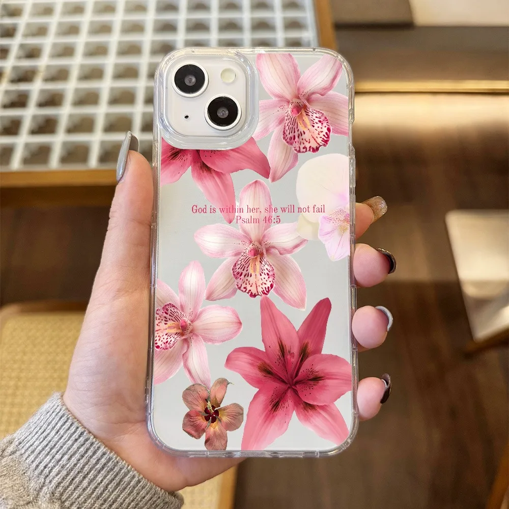 Pink Flower Psalm Christian Quote Trendy Aesthetic Clear Phone Case Cover for iPhone 17 16 11 12 13 14 15 P Ro Max Plus XS X 7 8 - Image 5