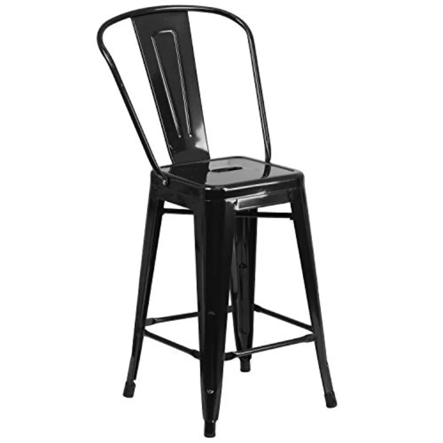 

Commercial Grade 24" High Metal Indoor-Outdoor Counter Height Stool with Removable Back
