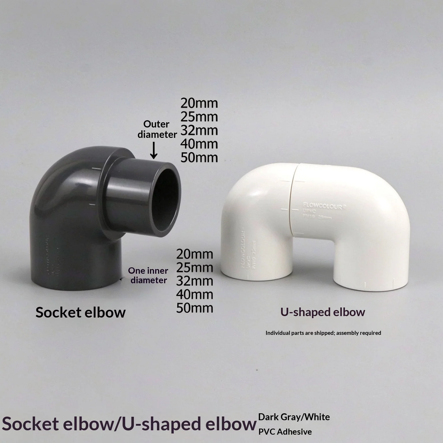 PVC Elbow Fitting 90 Degree 45 Degree U-Bend Socket Water Pipe Connector 20mm-50mm