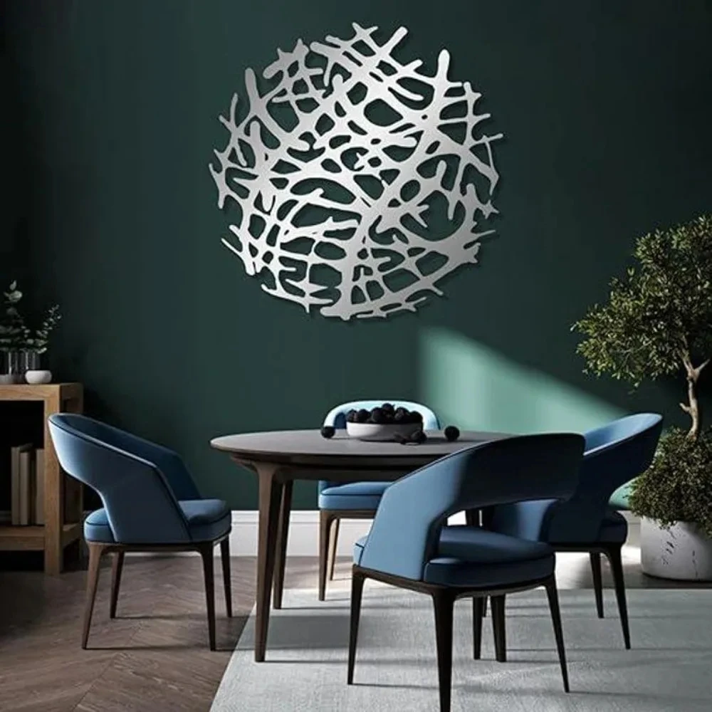 Creative Staircase Silver Metal Wall Art Geometric Storm Symbol Living Room Home Decoration