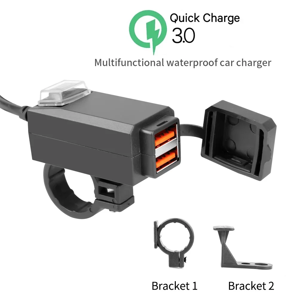 12V-24V QC3.0/3.1A Dual USB Port Motorcycle Phone Charger With Switch Waterproof 12V-24V Power Adapter Motorcycle Accessories
