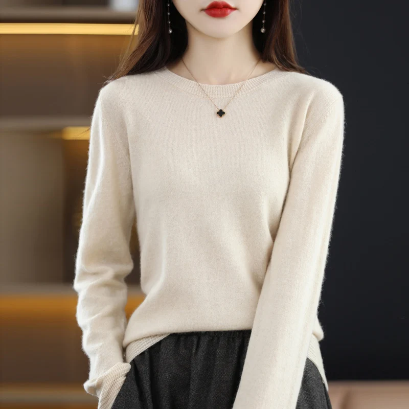 

Woolen Sweater Women's Threaded Round Neck Pullover Solid Color Loose Simple And Versatile Base Sweater 2023 Spring / Autumn New