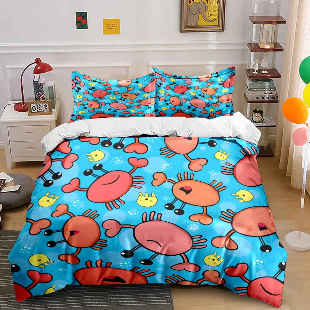 Cartoon crabs and smiling faces background Print Bedding Set 1Duvet Cover 2 Pillowcases for Adult Children Luxury Gift Full Size