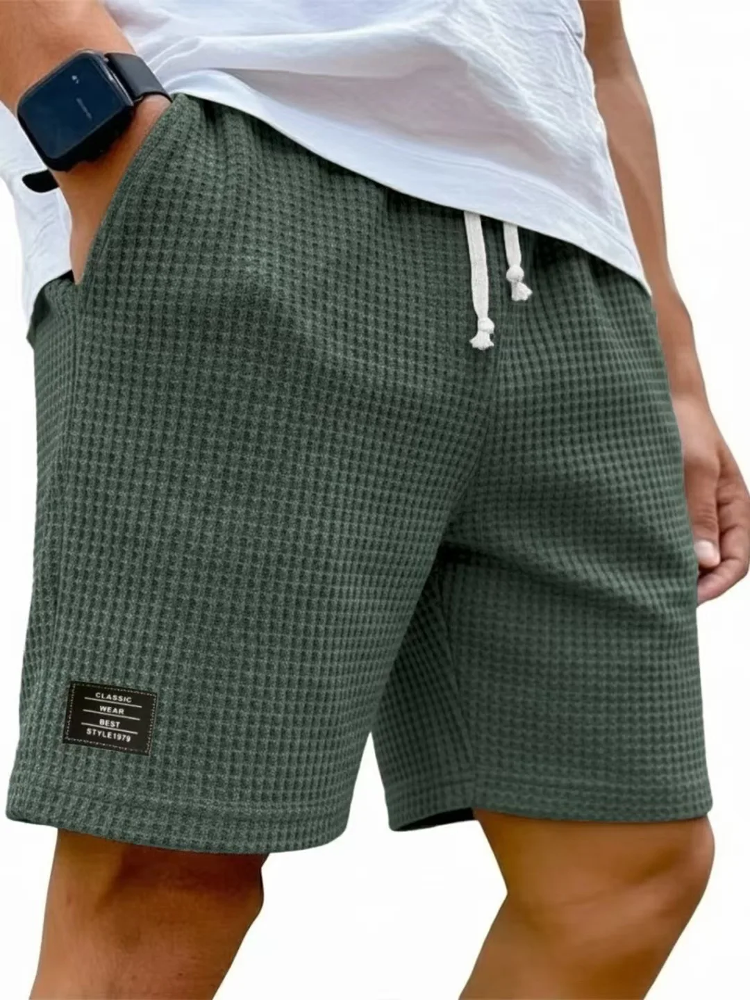 2025 Neue Frühling-Sommer Outdoor Freizeit Herrenshorts Urlaub Strand Lose Hosen Herren Vintage Waffel-Karo Strukturierte Kurze Hose – Detail 12