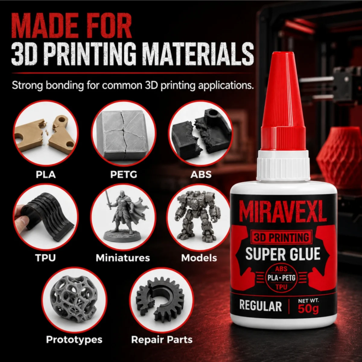 3D-Druck Superkleber Flüssig 50g - PLA ABS PETG TPU Sofortklebstoff | Vielseitig einsetzbar, präzise Anwendung, für feine Risse, klar – Detail 5