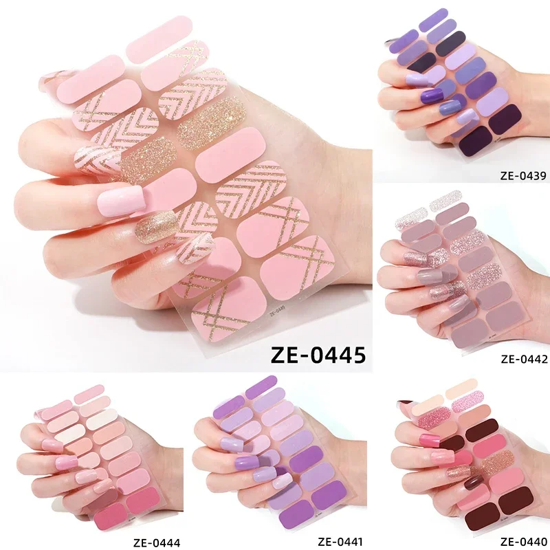 1sheet Semi Cured Gel Nail Stickers Long-Lasting Solid Color Nail Strips Patch Slider Uv Lamp Cured Decal Nail Manicure Patch