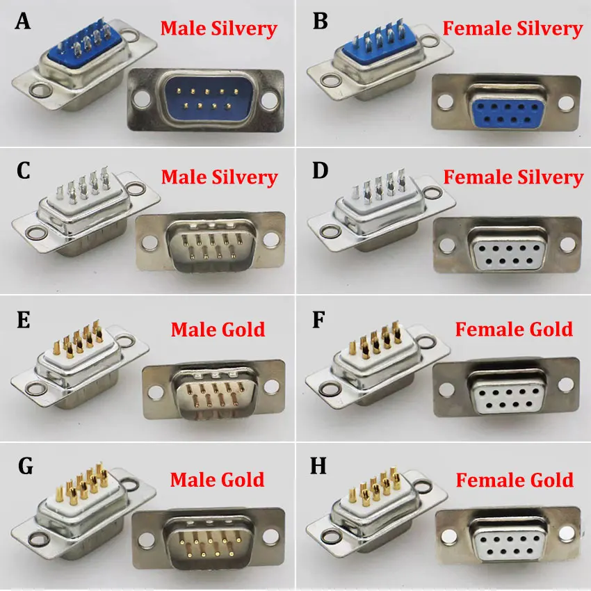 1pcs DB9 Female Male PCB Mount Serial Port Solder Type D-Sub RS232 / 485 Com Connector 9Pin Socket 9P Adapter & Plastic Housing