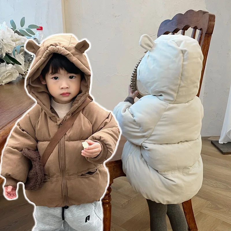 

Children's Cotton Clothes 2024 Winter New Cotton Clothes Jackets Boys' Bread Clothes Korean Style Girls' Hooded Cotton Jackets