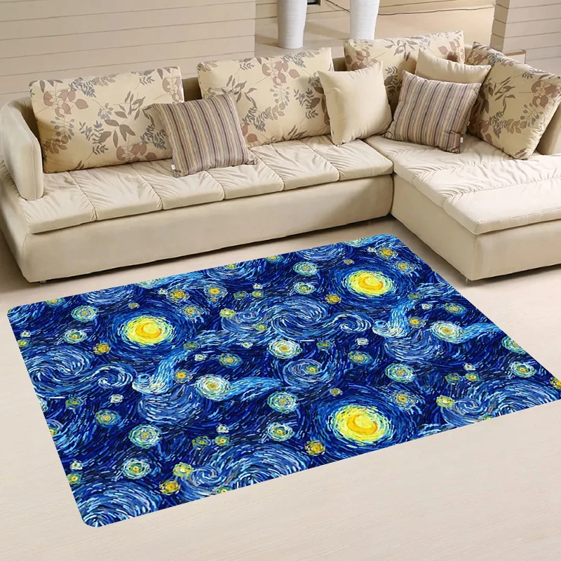 

The Starry Night Foot Mat Van Gogh Balcony Field Room Rugs Colorful Flower Kitchen Rug Carpets Carpet Entrance of House Home