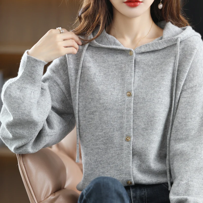 Autumn Women's Cardigan 100% Wool Sweater Chic Tops  Coat Causal Outwear Full Sleeve Loose Large Size Knitted Women's Shirt Spri