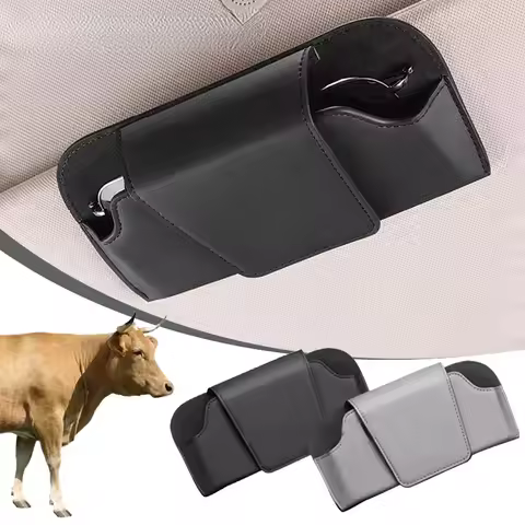 Car Sun Visor Glasses Holder Premium Leather Sunglasses Case Clip Organizer Auto Eyeglasses Storage Box Garage Hand Tools