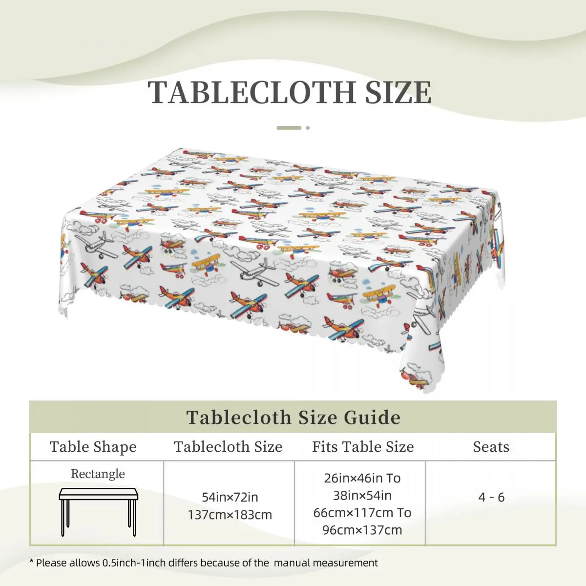 Colorful Nostalgic Airplanes Aviation Enthusiast Customized Rectangular Tablecloth Oilproof Table Cover for Dining Table Cloth