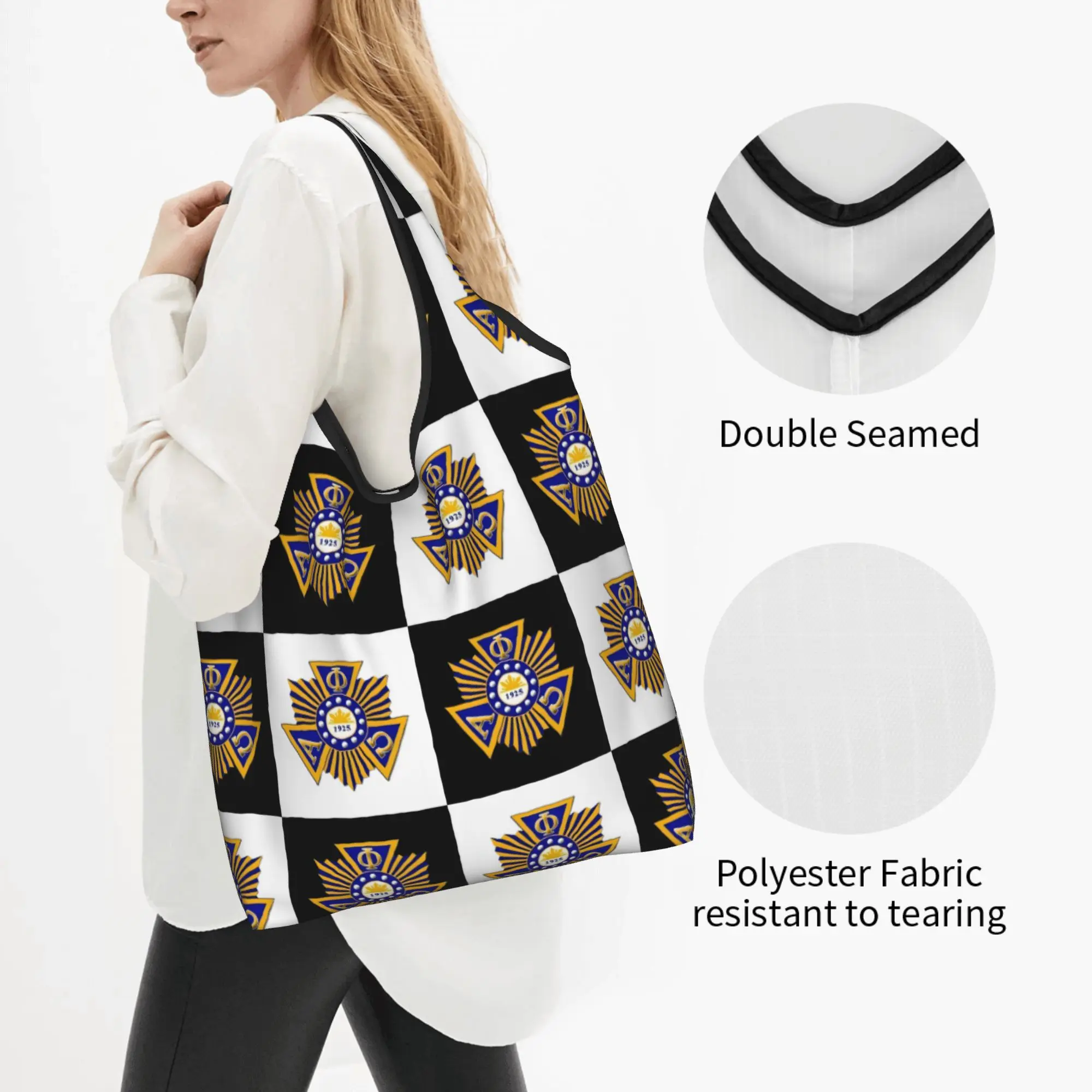 Alpha Phi Omegas Checkered Plaid  Grocery Shopping Bag Funny Shopper Tote Shoulder Bags APO Coeducational Fraternity Handbag
