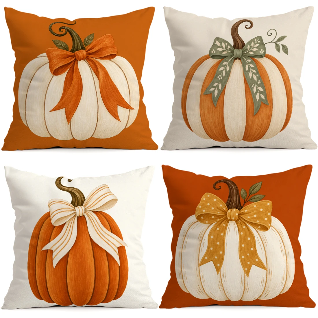 1/4pcs H-Painted Bow Pumpkin Cushions Pillowcase Polyester Cushion Cover Throw Pillow Pillowcover Home Car Sofa Decor