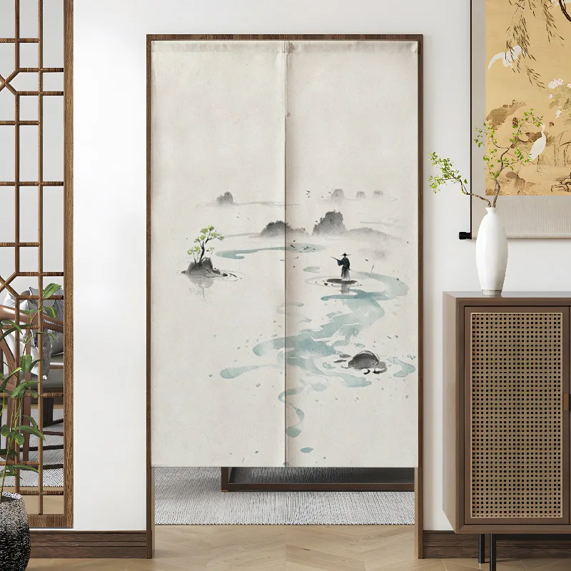Wash-ink landscape painting changing room Curtain Privacy Partition Doorway Curtains Kitchen Entrance Noren Linen Hanging