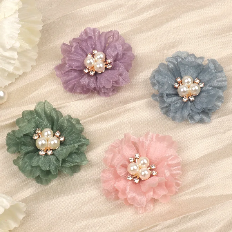 

5 pcs Pearl mesh gauze flower Artificial Flower Silk Flower Head For DIY Wedding Party Home Decorations Floral Wreath Scrapbook