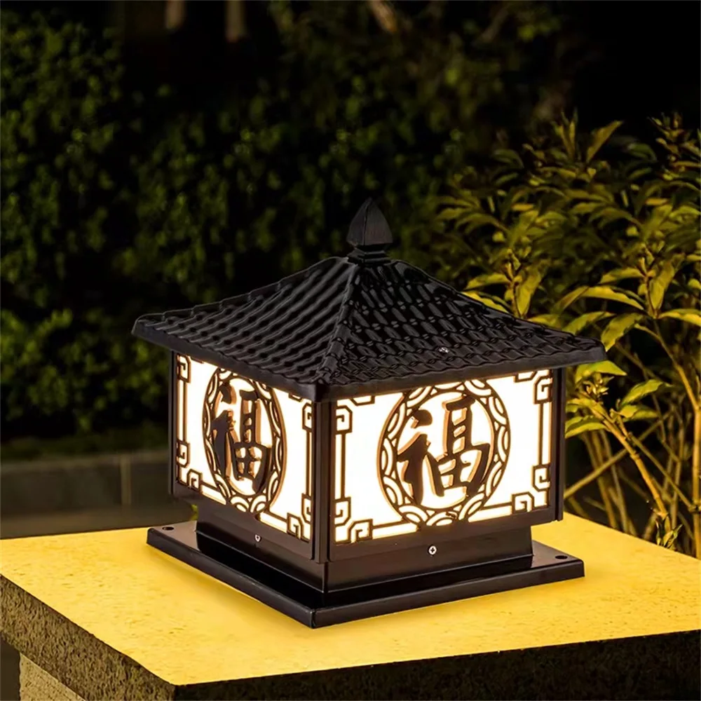 SOFEINA Black Lawn Lamp Outdoor Retro LED Lighting Waterproof Classical for Home Villa Path Garden Solar