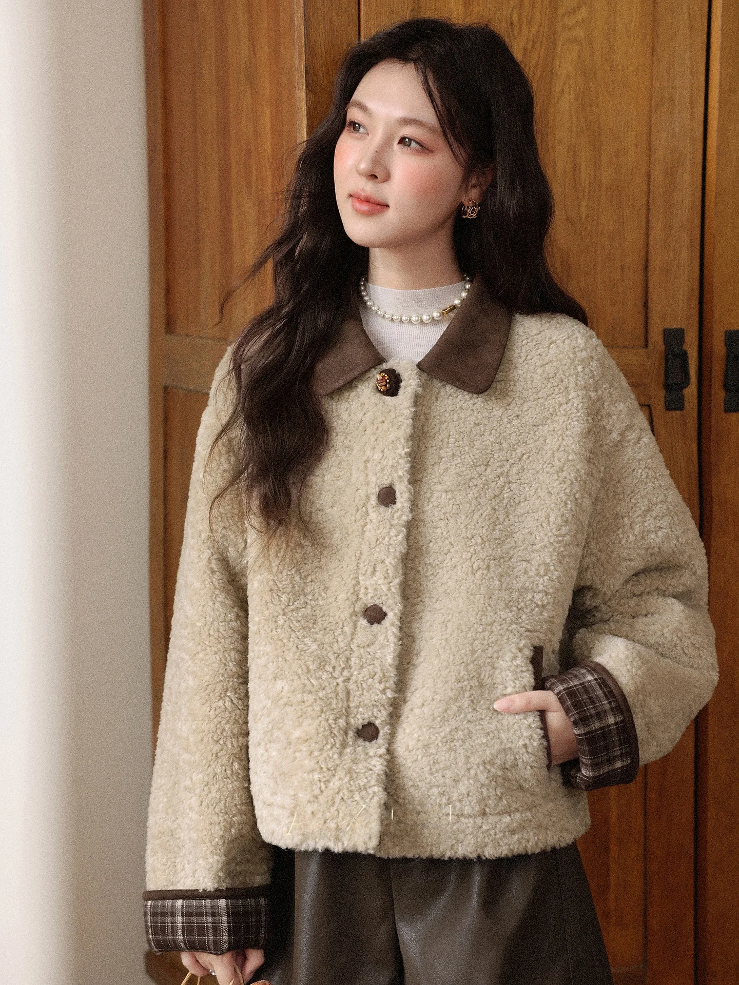 

South Deer Winter Warm ort Coat Women's Loose Fit Lamb Fur Jaet Coffee Color Thiened Cact Size Button Closure Long S...