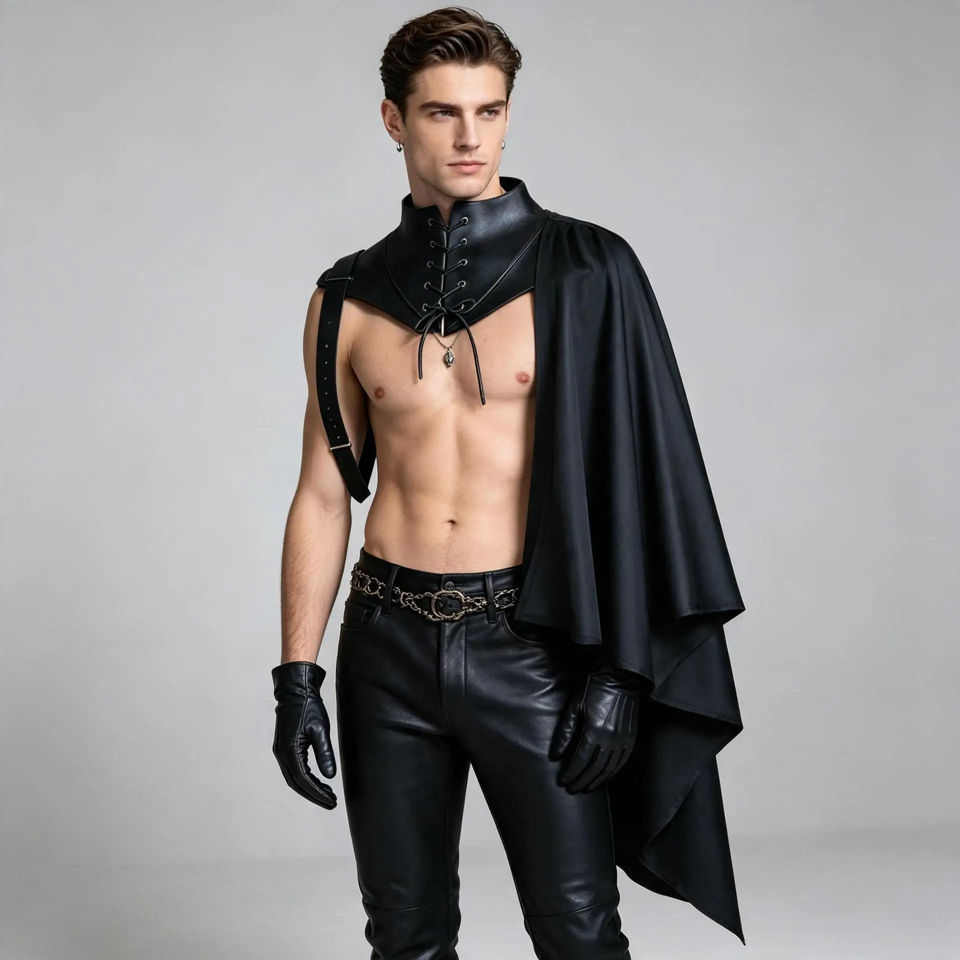 Men Medieval Gothic Hooded Cape Harness Set Vintage Warrior Shoulder Armor Cosplay Accessory For Halloween Carnival Theme Party view 2