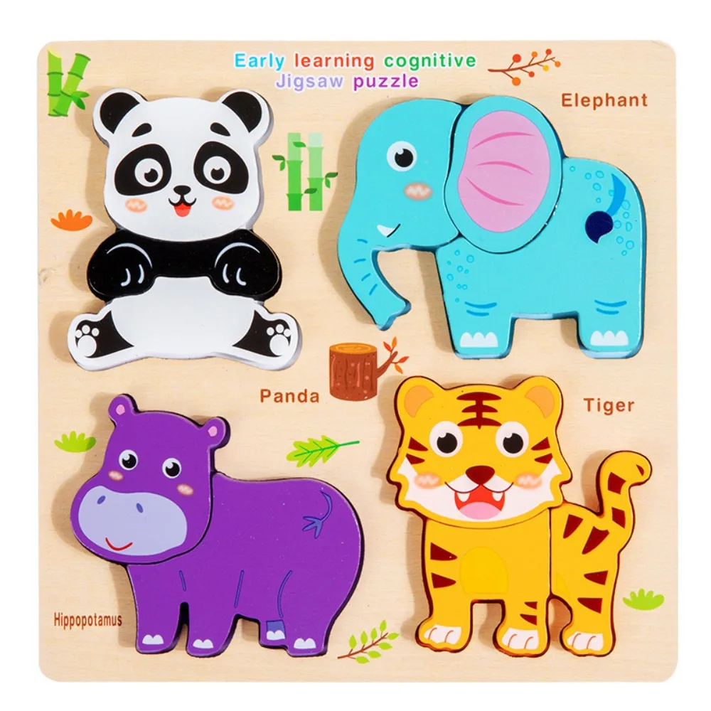 

Matching Wooden 3D Puzzles Montessori Pattern Cognitive 4 in 1 Puzzle Board Portable Logical Thinking Animal Traffic Jigsaw